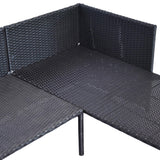 Outsunny 3 Piece Patio Furniture Set, Rattan Outdoor Sofa Set with Chaise Lounge & Loveseat, Soft Cushions, Tempered Glass Table, L-Shaped Sectional Couch, Blue Outsunny