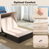 RELAX4LIFE Outdoor Daybed with Retractable Canopy - Wicker Double Chaise Lounge w/6-Position Backrest, 2 Folding Side Trays & Cushions, 2-Seater Loveseat Sunbed for Backyard, Rattan Patio Bed Lounger RELAX4LIFE