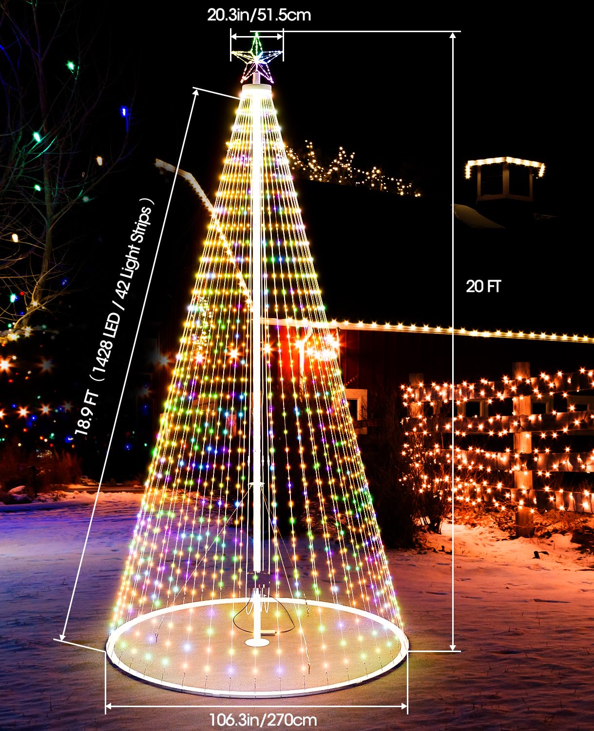 Esfos Led Outdoor Christmas Tree, 20 ft Prelit Christmas Tree, Smart Outside Christmas Tree Light Show App Control with 1512 LED Lights Color Changing Sync APP & Remote Control Christmas Tree Lighting