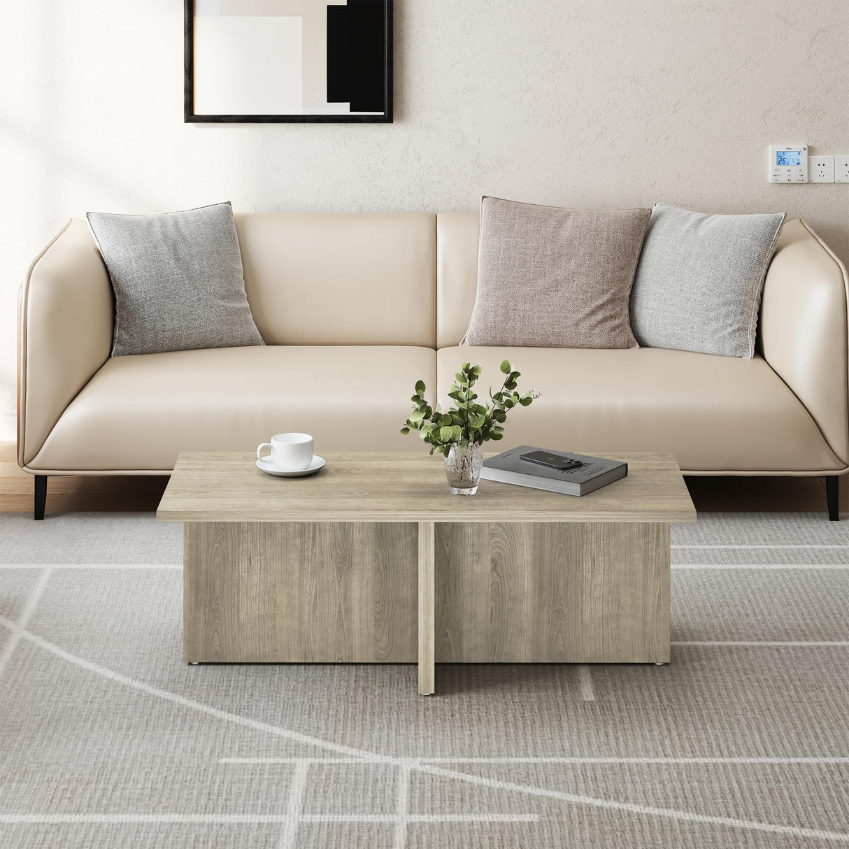 Luoxiao Rectangle Coffee Table 47 inch Modern Coffee Table for Living Room Scandinavian Center Table Minimalist Tea Table Low Table Tatami Table Zen Coffee Table (Wood) Luoxiao