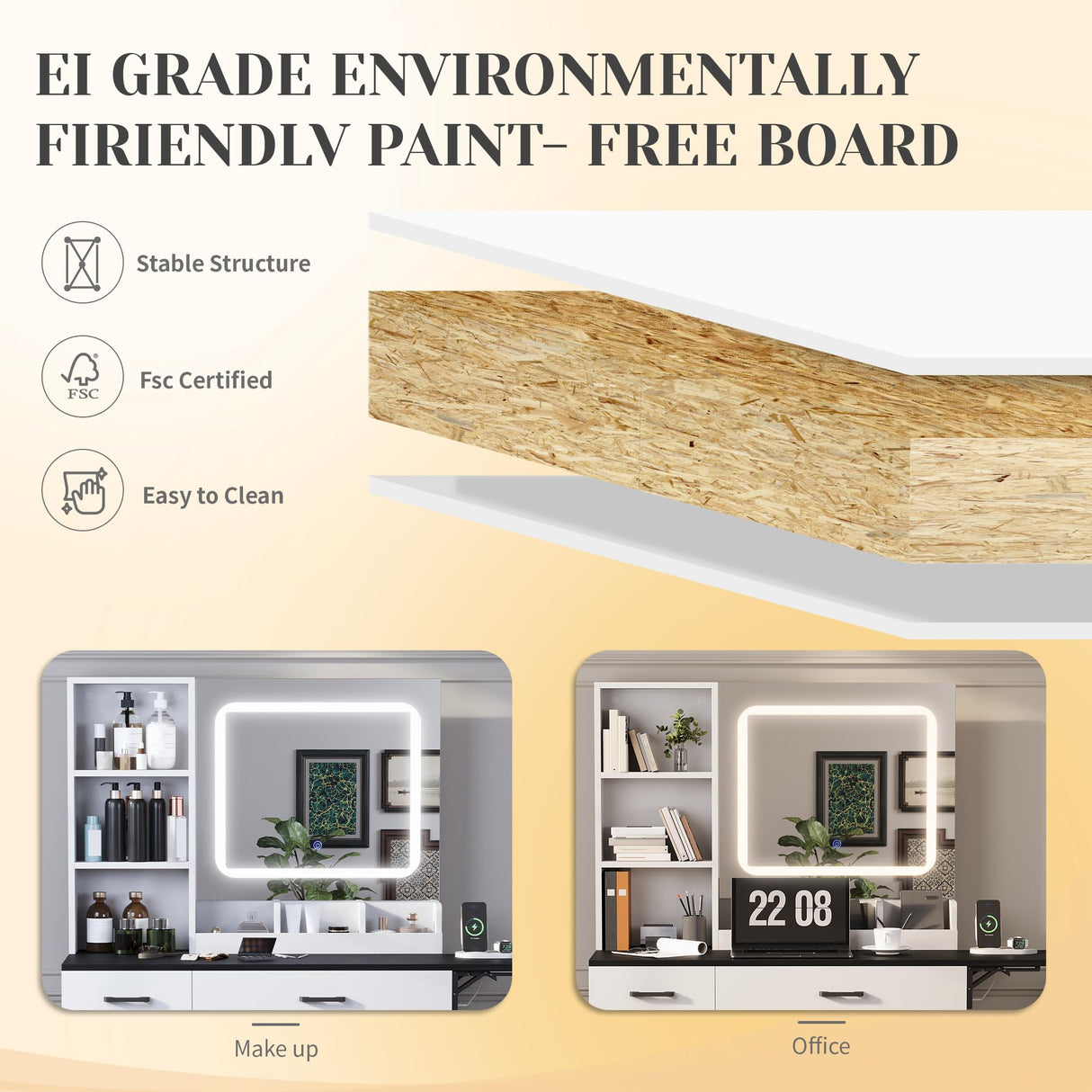 Esmlada Large Vanity Desk with Mirror and Light, Makeup Vanity Table and Cushioned Stool Set, Bedroom Dressing Table with Charging Station and 3 LED Light Modes Brown Esmlada