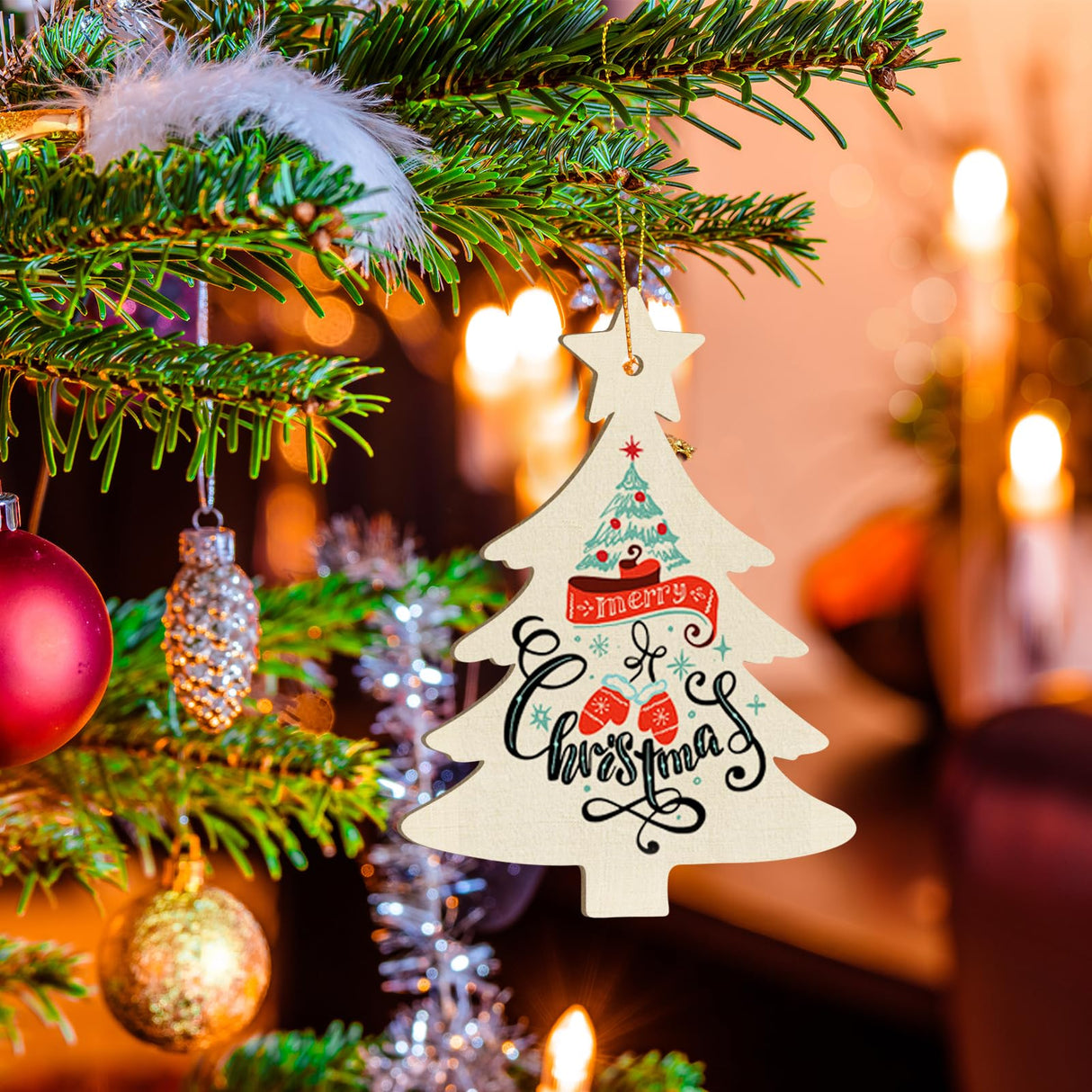 Wooden Christmas Ornaments to Paint Christmas Tree Decoration Cutouts Unfinished 3Pack 7 inches, Wood DIY Blank Christmas Tree Table Sign Ornament for Home Crafts Hanging Decoration with String Base Sophena