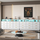 UNIQUITE White 9 Drawer Dressers for Bedroom, Modern Large Dresser with LED Light and Power Outlet, Wooden Long Dresser for Bedroom, Entryway, Living Room UNIQUITE