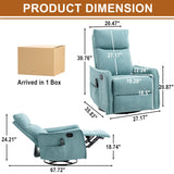 Massage Rocker Swivel Recliner Chair for Adults, Manual Recliner Glider with Lumbar Heating, Technical Flannel Fabric Nursery Glider Rocking Chair with Vibration Massage for Living Room - Green Blue EZZUP