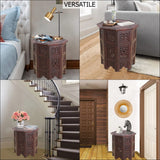 COTTON CRAFT Solid Wood Accent End Table - Hand Carved Vintage Boho Folding Side Table - Small Spaces Entryway Farmhouse Living Room Bedside - No COTTON CRAFT