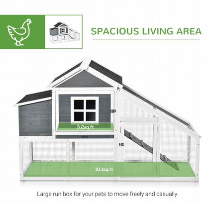 PawHut 69" Wooden Chicken Coop, Poultry Cage Hen House with Connecting Ramp, Removable Tray, Ventilated Window and Nesting Box, White - WoodArtSupply