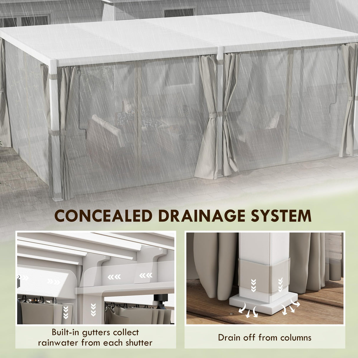 Outsunny 12' x 19' Louvered Pergola Hardtop Gazebo with Adjustable Aluminum Roof and Frame, Outdoor Pergola with Curtains and Netting, for Garden, Lawn, Backyard, and Deck, White Outsunny