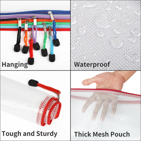 EOOUT 24pcs Mesh Zipper Pouch Bags, A4 Zipper Bags for Organizing Storage, Waterproof Zipper Pouches, Letter Size, File Bags for School, Toys, Puzzle, Board Games and Office Supplies EOOUT
