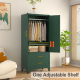 RISTERN 71” Metal Storage Cabinet with 2 Doors, 1 Adjustable Shelf and 2 Draws, Armoire Wardrobe Closet with Hanging Rods for Home Office, Bedroom, Living Room (Green) RISTERN