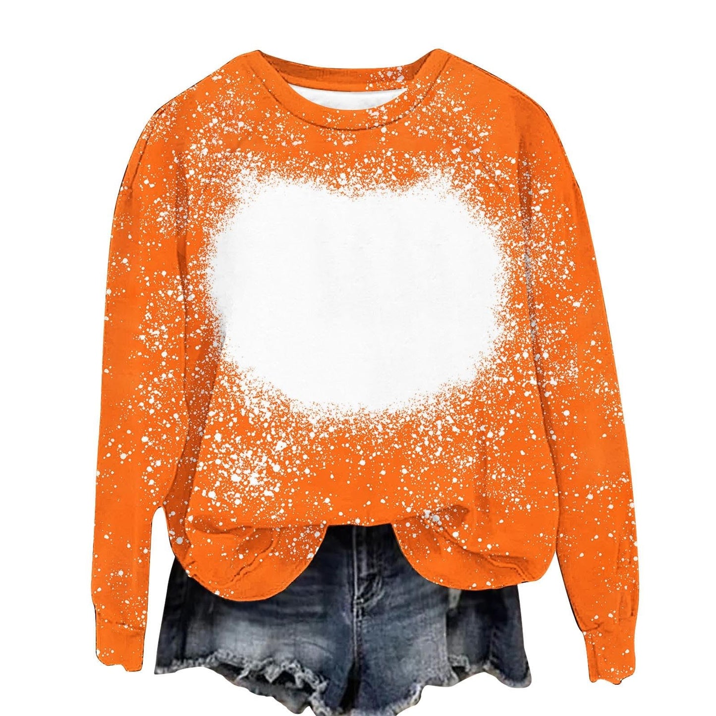 Generic Women Long Sleeve Sweatshirts Bleached Blank Casual Crewneck Loose Pullover Tops Polyester Tshirt Sublimation Ready Womans Fall Shirts Sweatshirt Womens Ladies Fall Tops 3/4 Sleeve Orange L