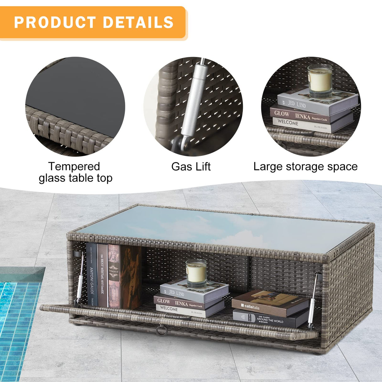 HOMREST 6 Pieces Patio Furniture Sets, All Weather Wicker Patio Conversation Sets with Storage Glass Coffee Table, Outdoor Sectional Sofa w/Ottomans, Cushions & Pillows for Garden, Lawn, Balcony HOMREST