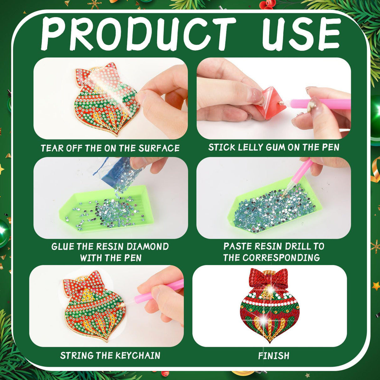 Tondiamo 20 Pcs Christmas Diamond Painting Keychain Kits 5D DIY Diamond Art Pendants Double Sided Hanging Key Chains for Christmas Party Decoration DIY(Balls Style) Tondiamo