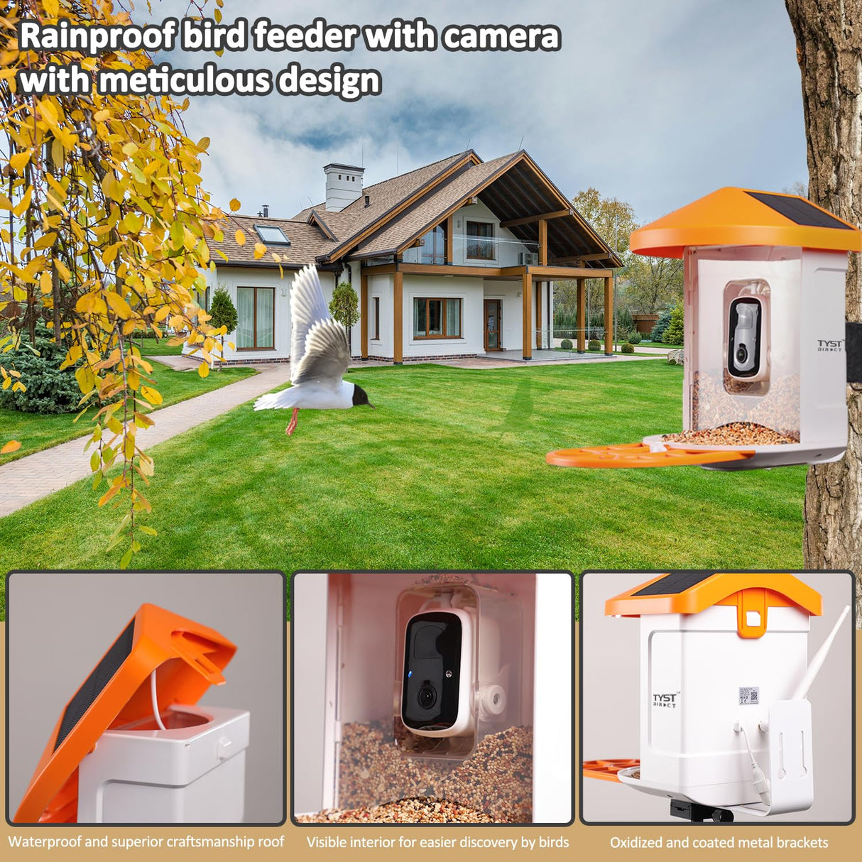 Smart Bird Feeder with Camera Solar Powered, AI Recognition,Auto-Record HD Bird Feeder Camera for Bird Watching TYSTDIRCT