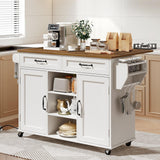 RALGEND Kitchen Island with Power Outlets & Drop Leaf, Kitchen Cart with Storage, Drawer and Spice Rack, Tower Rack, Island Table, White and Walnut RALGEND