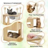Yaheetech Wooden Cat Tree, 53in Modern Cat Tower for Indoor Cats with Scratching Posts Washable Detachable Cushion, Clear Bowl & Teasing Balls, Multi-Level Heavy Duty Cat Condo Furniture for Large Cat Yaheetech