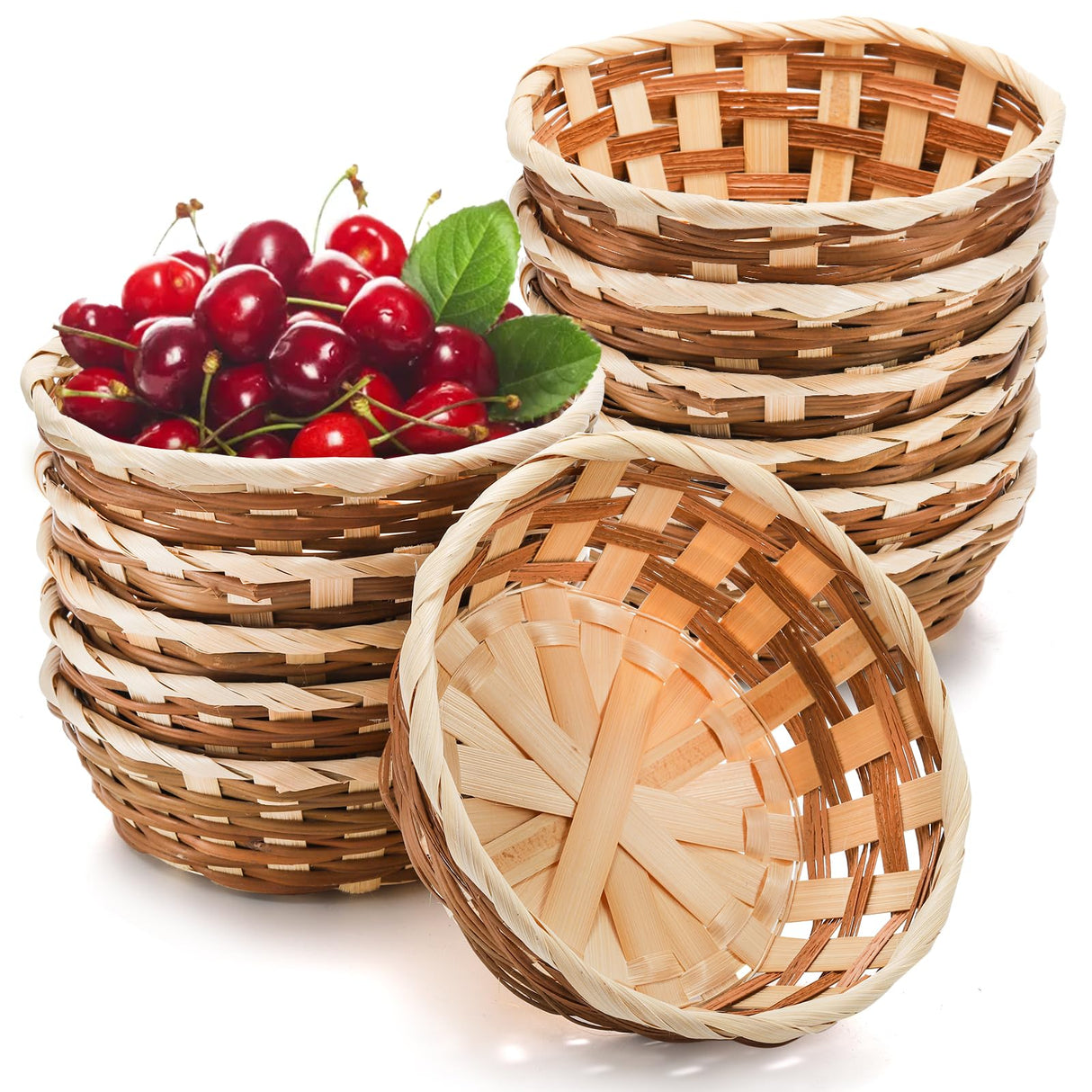 Nicunom 12 Pack Round Gift Baskets, Bamboo Small Bread & Fruit Baskets, 7" Woven Bread Roll Baskets, Food Serving Baskets, Food Storage Basket for Kitchen Restaurant Display Decor Nicunom