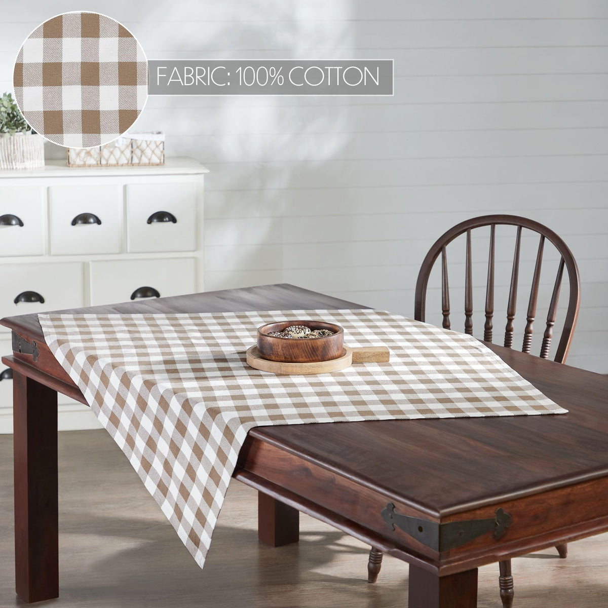 VHC Brands Annie Buffalo Check Portabella Table Topper 40x40, Kitchen and Dining Room Decor, Tabletop Accessory, Cotton, Annie Buffalo Check Collection, Square 40x40, Portabella VHC Brands