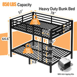 Bellemave Full Over Full Bunk Beds for Adults with Ladder & Full-Length Guardrails, Metal Heavy Duty Full Size Bunk Bed Frame with Sturdy Slats, Noise Free, No Box Spring Needed, Black Bellemave