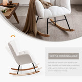 Ugijei Nursery Rocking Chair, Teddy Upholstered Glider Rocker with High Backrest Armchair, Modern Rocking Accent Chairs for Nursery, Living Room, Bedroom, Offices (Ivory) Ugijei