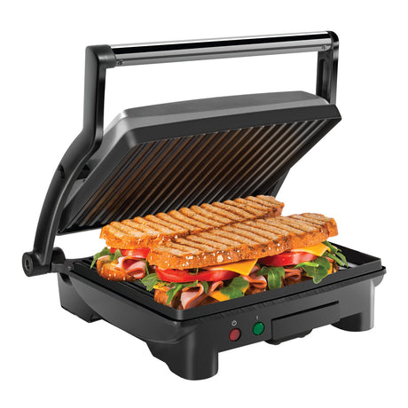 Chefman Panini Press Grill and Gourmet Sandwich Maker Non-Stick Coated Plates, Opens 180 Degrees to Fit Any Type or Size of Food, Stainless Steel Surface and Removable Drip Tray, 4 Slice, Black Chefman