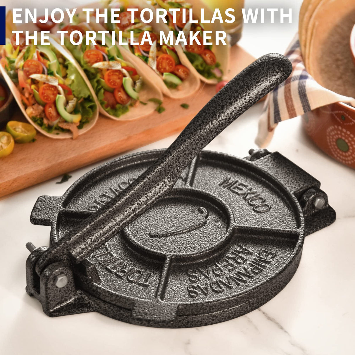 ARC Tortilla Press 8 inch, Cast Iron Tortilla Maker Include 100 Pcs Parchment Paper, Heavy Duty Tortillera Pataconera, Flour Tortilla Press, Roti Maker, Taco Maker, Taco Press, Black Gray ARC Advanced Royal Champion