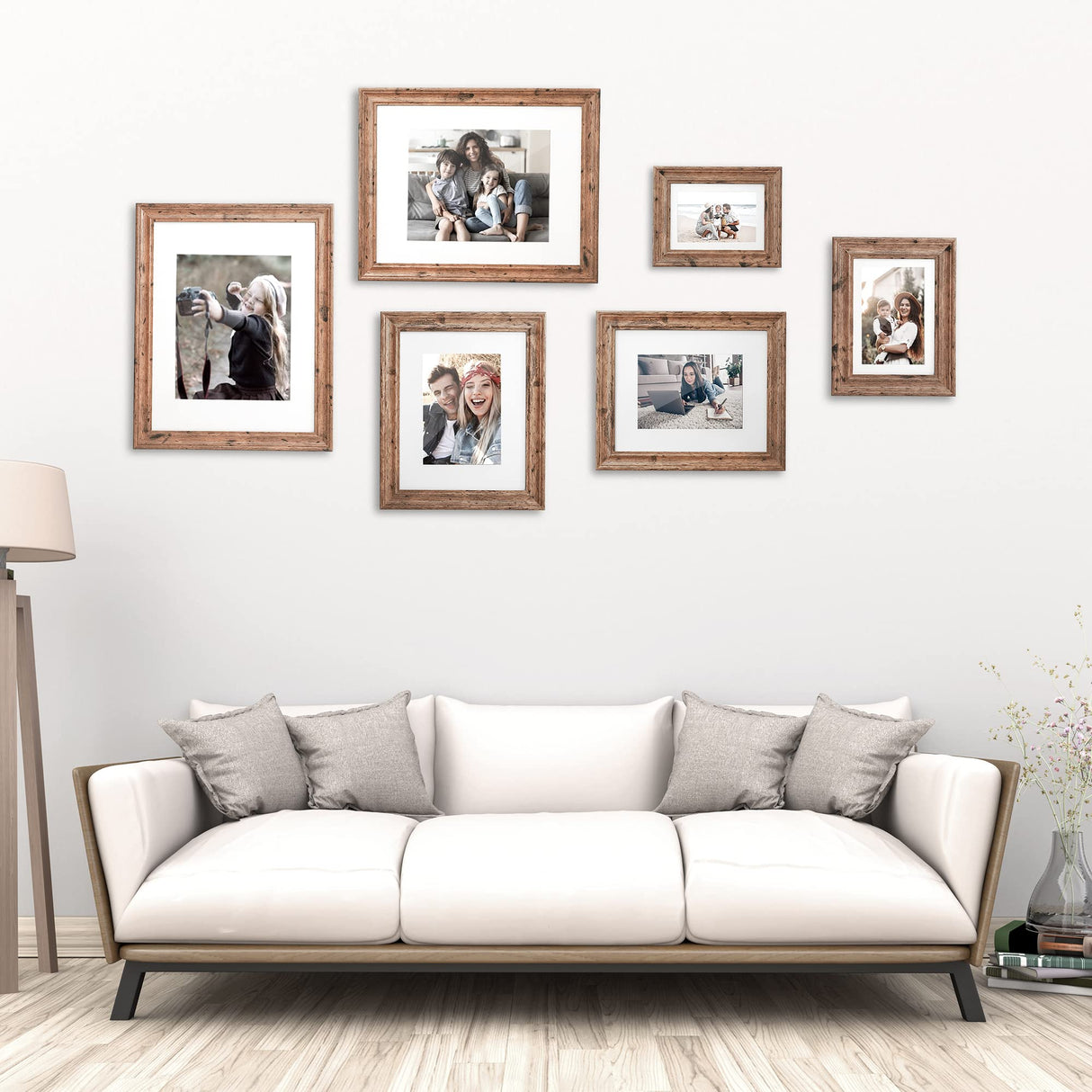 TWING 4x6 Picture Frames Set of 6, Rustic Farmhouse Picture Frame 3x5 with Mat or 4x6 Without Mat, Tabletop Display and Wall Mounting Home Decorative collage picture Photo Frames Wood Brown,Walnut TWING