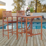COSTWAY 3PCS Bar Table Set, Outdoor Acacia Wood Dining Set, Spacious Tabletop, Comfortable Backrest, Suitable for Sunroom, Backyard, Balcony, Space-Saving Design COSTWAY