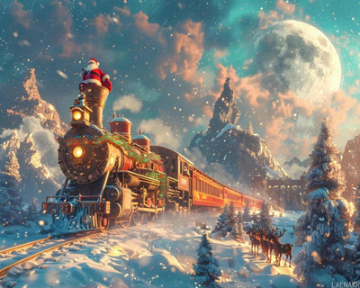 LAENAKR Santa Claus Paint by Number Christmas, Christmas Train Paint by Numbers Kit for Adults, Snow Tree Deer Adult Paint by Number Kits for Home Decor 16x20inch, Unframed