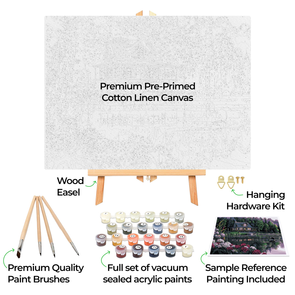 Ledgebay DIY Paint by Numbers Kit for Adults Framed Canvas Beginner to Advanced Paint by Numbers Kit Kits Include Acrylic Paint Set Brushes Tabletop Easel (Still Waters 12" x 16" Framed) Ledgebay