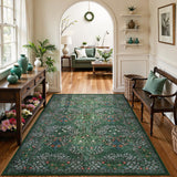 Lahome Floral Washable Rugs 5x7, Soft Green Rugs for Bedroom Living Room, Boho Non Slip Low Pile Forest Stain Resistance Large Throw Carpet for Farmhouse Dining Room Office, Dark Green Lahome