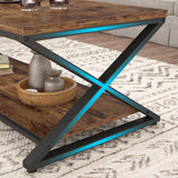 HSH Wood Coffee Table with Storage, Farmhouse Rustic Brown Coffee Table for Living Room, Modern Minimalist 2 Tier Center Table, Simple Rectangle Cocktail Tea Table in Home Office Bedroom, 39 Inch HSH