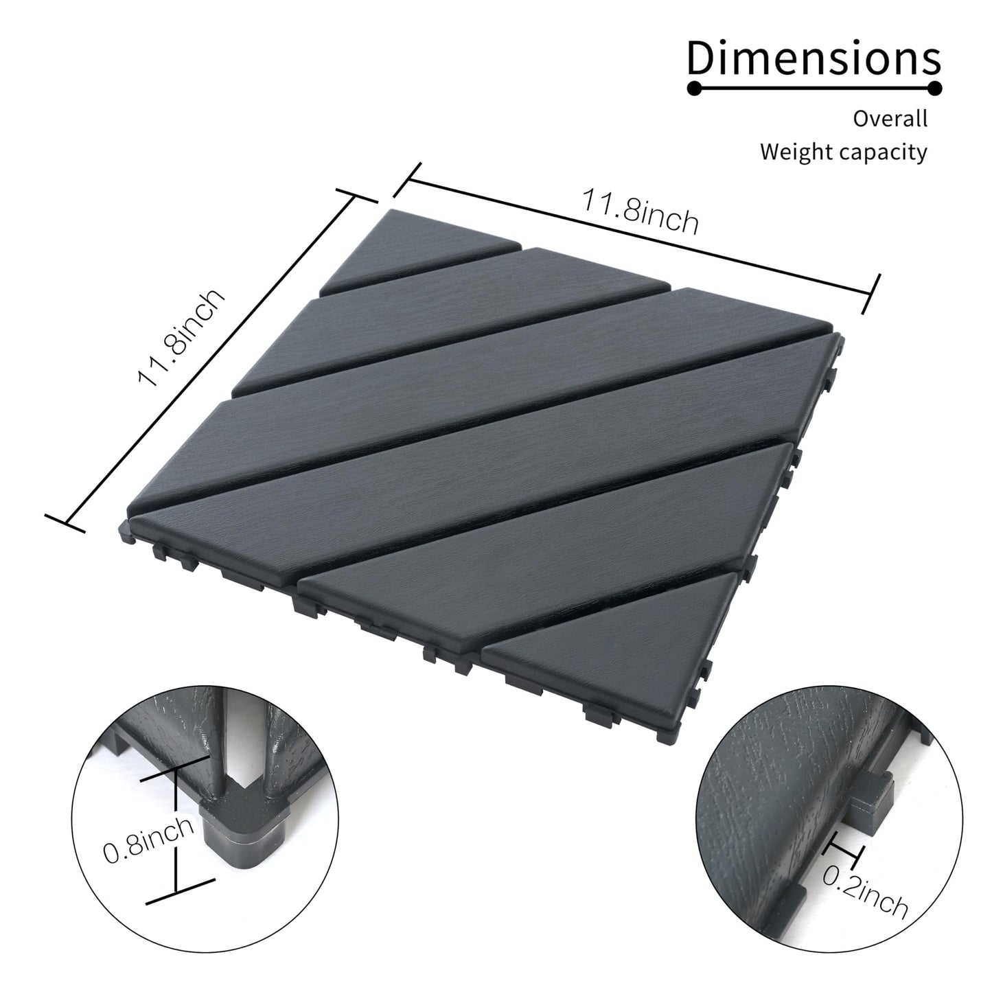 Plastic Interlocking Deck Tiles,44 Pack Patio Deck Tiles,12"x12" Square Waterproof Outdoor All Weather Use, Patio Decking Tiles for Poolside Balcony Backyard (44, Grey, 12"x12")