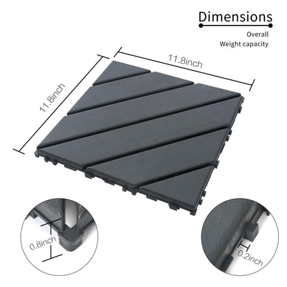 Plastic Interlocking Deck Tiles,44 Pack Patio Deck Tiles,12"x12" Square Waterproof Outdoor All Weather Use, Patio Decking Tiles for Poolside Balcony Backyard (44, Grey, 12"x12")