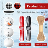 Landical 180 Piece DIY Christmas Snowman Wooden Bead Crafts Christmas DIY Ornaments Red Black Buffalo Plaid Wood Round Bead Xmas Print Wooden Beads with Twine Scarf for Crafts Landical