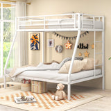 Giantex Bunk Bed Twin Over Full Size, Metal Bunk Bed with Ladder and Steel Frame Support, Space-Saving Triple Bunk Bed for Boys Girls Adults, Noise Free, No Box Spring Needed, White Giantex