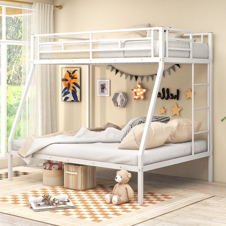 Giantex Bunk Bed Twin Over Full Size, Metal Bunk Bed with Ladder and Steel Frame Support, Space-Saving Triple Bunk Bed for Boys Girls Adults, Noise Free, No Box Spring Needed, White Giantex