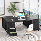 YOMILUVE 60 Inch Computer Desk with 8 Drawers, Home Office Desk with Power Outlets, Work Study Gaming Desk with 8 Fabric Drawers, Black YOMILUVE