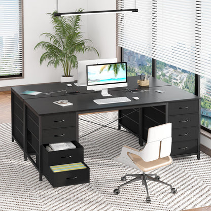 YOMILUVE 60 Inch Computer Desk with 8 Drawers, Home Office Desk with Power Outlets, Work Study Gaming Desk with 8 Fabric Drawers, Black