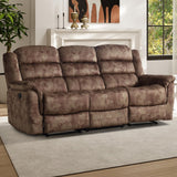 EBELLO Reclining Sofa for Living Room, Extra Wide Modern Overstuffed 3 Seat Recliner Manual Sofa Chair, Breathable Soft Fabric and Padded Seat, Brown EBELLO