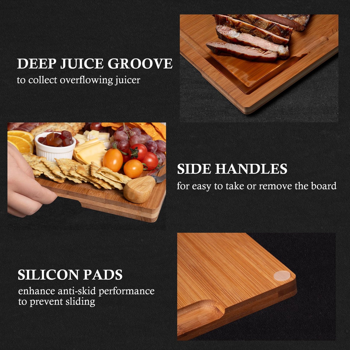 Empune Bamboo Cutting Board Set, Wood Cutting Boards for Kitchen with Holder Wooden Chopping Board for Meal Prep & Serving