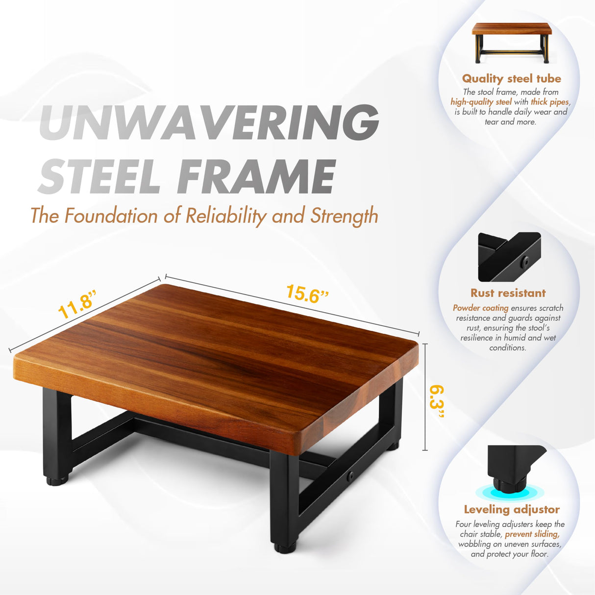 FANATU Wooden Two Step Stool - Heavy Duty One Step Stool for Adult and Kids - Holds up to 500Lb for Kichen/Bathroom/Bedside Step Stool (Acacia) FANATU