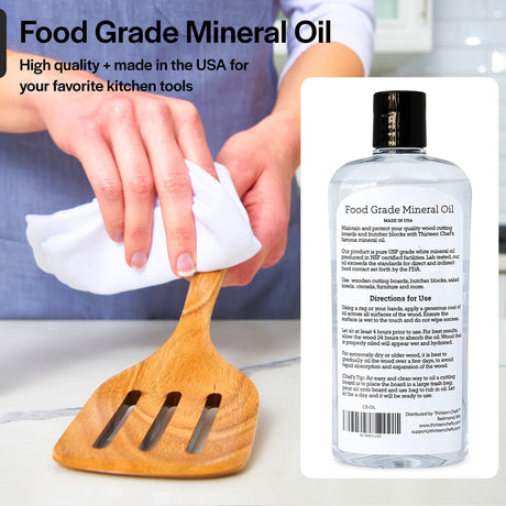 Thirteen Chefs Mineral Oil - 8 oz Food Grade Conditioner for Wood Cutting Board, Countertop & Butcher Block, Lubricant for Knife or Meat Grinder - Safe USP Finish on Marble, Soapstone Thirteen Chefs