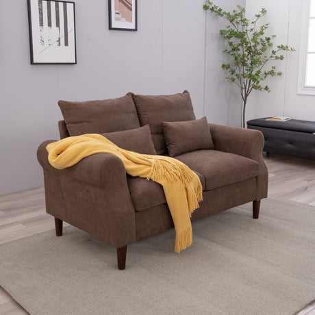 Panana Modern Sofa 54.5" Loveseat Couch with Cushion Back and Arms, 2 Seater Sold Wood Legs Sofa (Brown Linen, Rolled arm) Panana