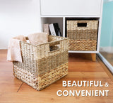 CHI AN HOME 13x13 Storage Cube Bins, Wicker Storage Basket for Cube Shelf, Natural Foldable Cube Storage Bin, Cube Storage Baskets, Large Woven Baskets, Square Wicker Baskets for Organizing Set of 4 Chi An Home
