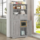 Iwell Tall Storage Cabinet with 2 Drawers & Adjustable Shelves, Bathroom Cabinet with Doors, Cupboard, Floor Cabinet for Living Room, Dining Room, Entryway, Grey Iwell