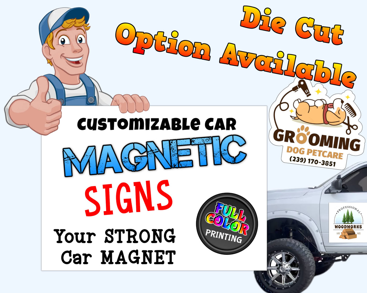 Die Cut Custom Car Magnet Sign | Personalized Logo for Your Car Van Truck | Advertise Your Business Vehicle Magnetic | Professionally Printed | Crafted in USA | Choose Your Text Logo WoodArtSupply