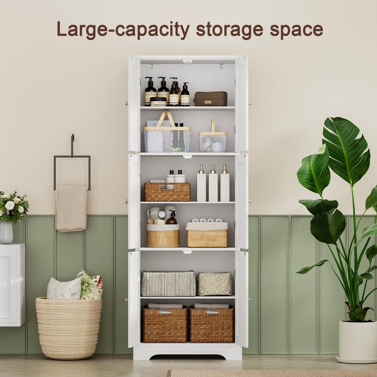 ChooChoo Tall Bathroom Storage Cabinet with 6 Doors, Freestanding Floor Cabinet with Adjustable Shelves, White Pantry Cabinet for Bathroom, Kitchen, Laundry Room ChooChoo