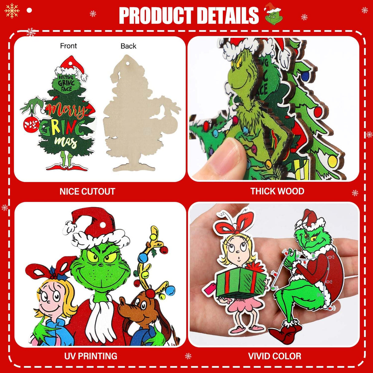 24PCS Christmas Decorations, Wooden Christmas Tree Ornaments, Grinc Christmas Decorations Christmas Ornaments Set Party Home Hommtina