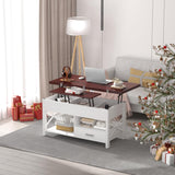 Lift Top Coffee Tables for Living Room, 42“ Multi-Function Coffee Table Converts to Dining Table, Modern Center Table with Storage Drawer and Hidden Compartments, Coffee Table with Lifting Top, White VAXZOFI