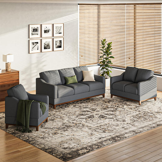 Sectional Sofa Couch Set-Living Room Sofa Set, 3-Seater Couch, Loveseat Sofa and Armchair, Modern Versatile Convertible Modular Sofa Set for Living Room/Apartment-Darkgrey